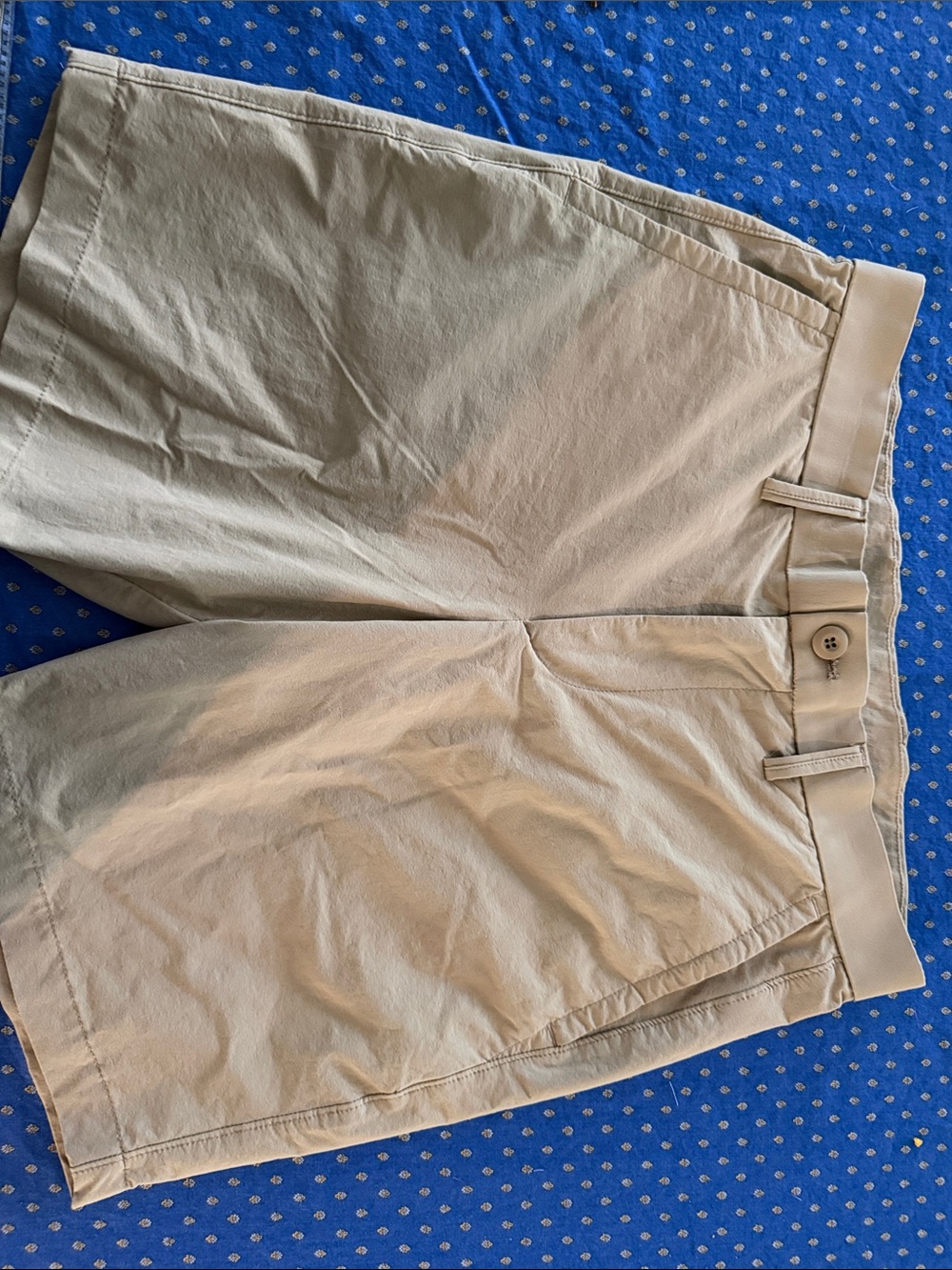 GAP Men's Light Beige Flat-Front tech shorts.